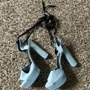 Stylish Blue Denim Platform Heels - RUNS SMALL